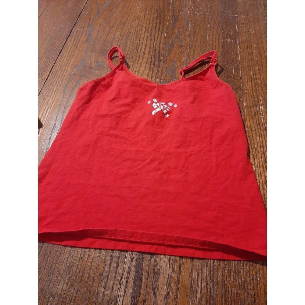Large Juniors Jr Fruit of the Loom  Spaghetti Strap Christmas Holiday Shirt
